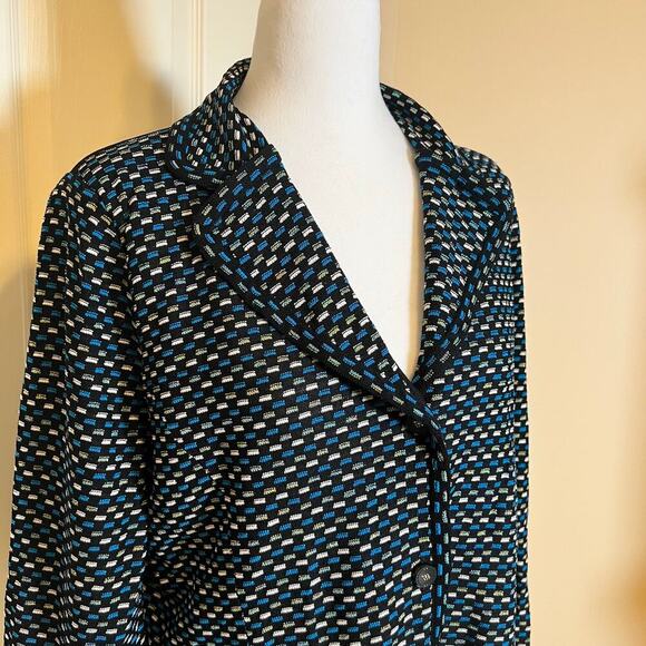 Exclusively Misook Blue, White, Black Metallic Blazer Style Knit Cardigan Large - Picture 2 of 10